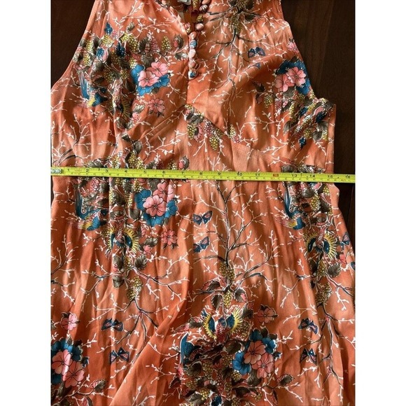VTG Womens Dress Sz 13 Orange 70s Floral Satin Prom ILGWU Butterfly Print Maxi - Picture 8 of 12